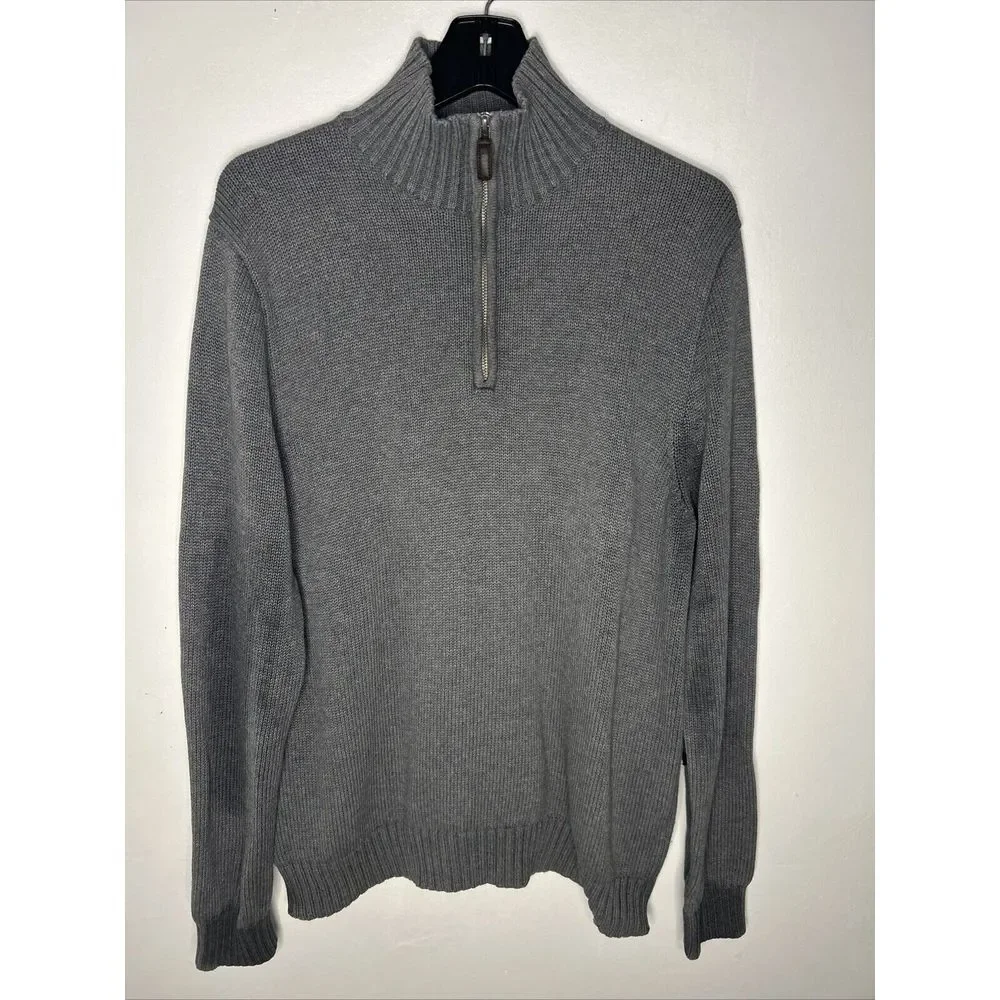 J.Crew Classic Grey Cotton Quarter-Zip Sweater Ribbed Knit Pullover‎